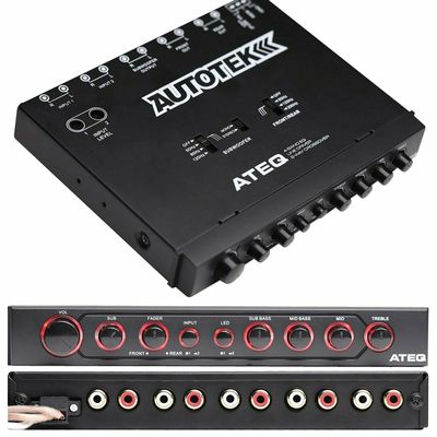 Autotek 4-Band Audio Equalizer with Built-in 2-Way Crossover, 9 Volts, 1/2 DIN, re-amp EQ with Front/Rear Active Crossover, and Selectable 12dB high-Pass Crossover PK1