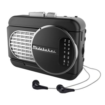 Studebaker Walkabout II Personal Stereo Cassette Player with AM/FM Radio and Built-in Speaker (Black/Silver)