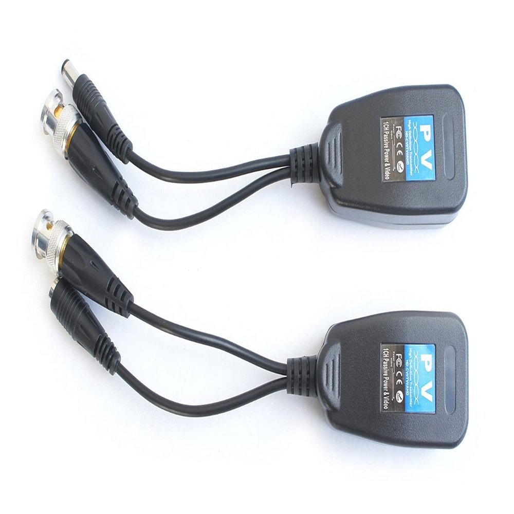 HD-CVI/TVI/AHD Passive Video Balun with Power Connector and RJ45 CAT5 Data Transmitter (6-Pairs)