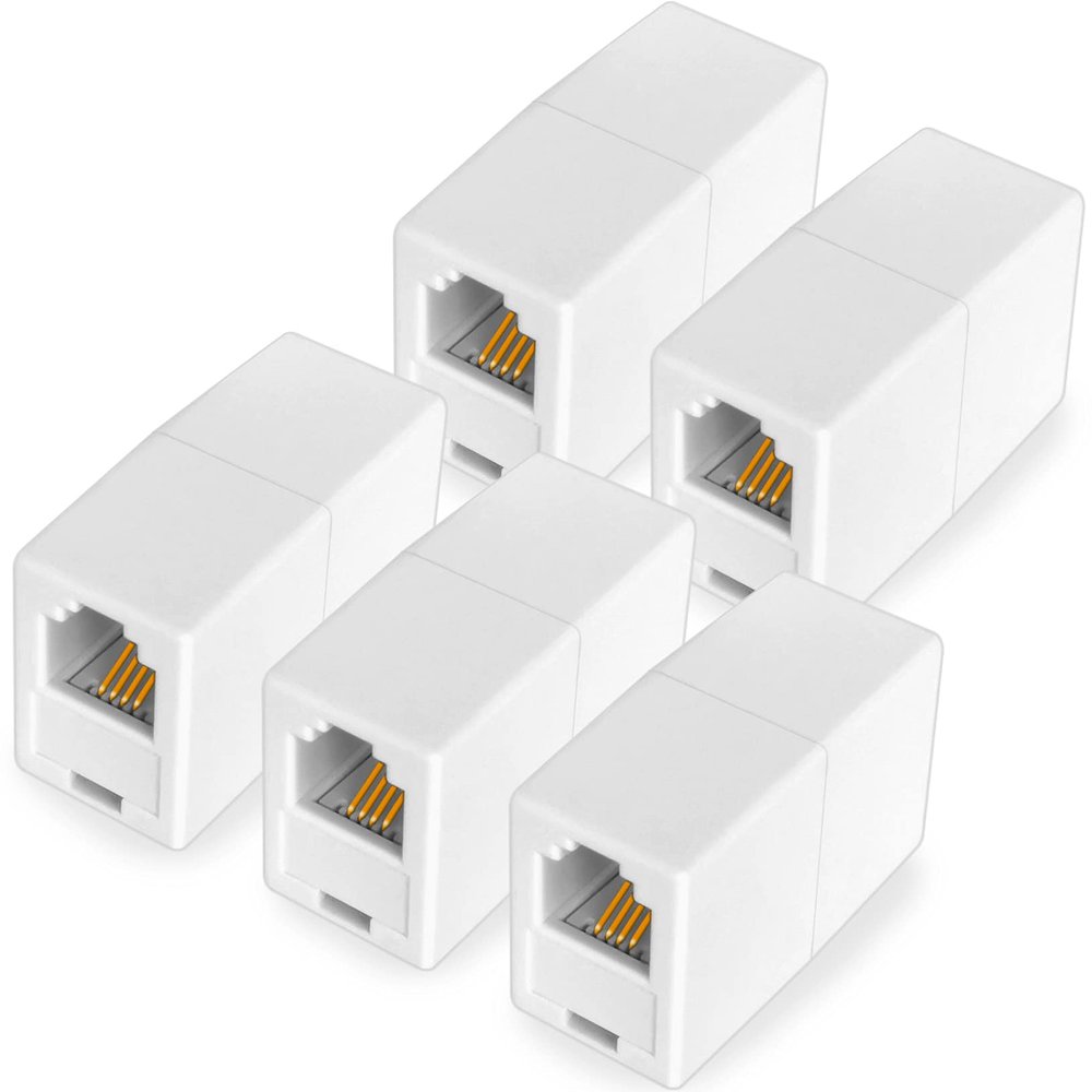 NECABLES 5Pack RJ11 Coupler Phone Line Connector Telephone Cord Adapter RJ11 6P4C Female to Female for Landline Phone and Fax White