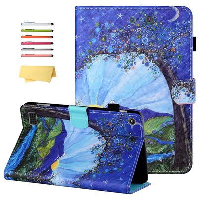 UUcovers 7" Kindle Fire 7 Case 9th/7th/5th Generation (2019/2017/2015 Release) with Stand Pencil Holder [Auto Wake/Sleep] Slim Smart Magnetic Folio PU Leather & TPU Back Cover, Mountain Flower Tree