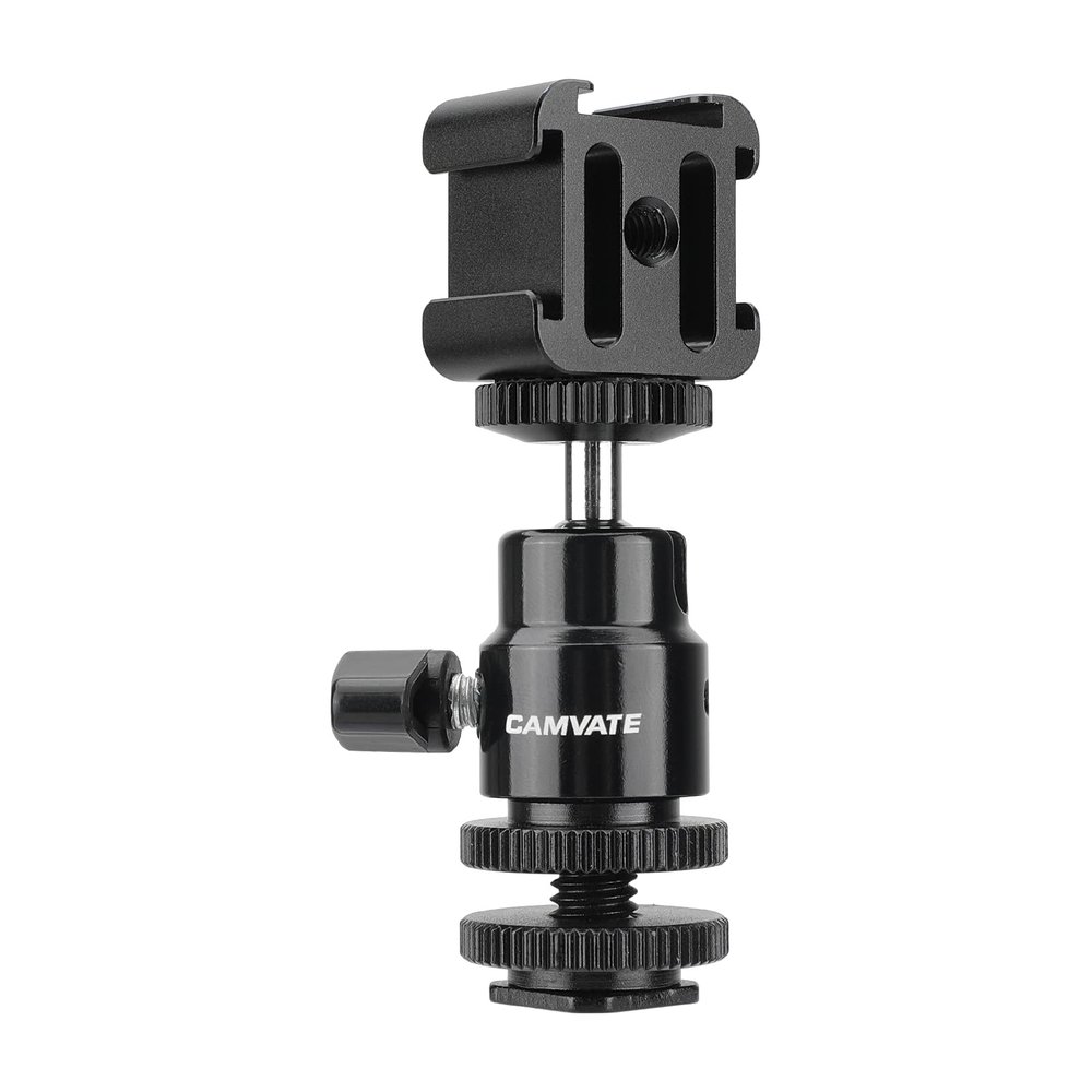 CAMVATE Adjustable 1/4"-20 Ball Head Support with Shoe Mount Adapter + 3-Way Cold Shoe Mount Bundle - 2889