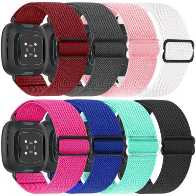 8 Pack Elastic Bands Compatible with Fitbit Versa 3 & Fitbit Versa 4 & Fitbit Sense & Fitbit Sense 2, Adjustable Nylon Sport Strethy Wristband for Fitbit Versa 3 / Versa 4 Smartwatch Women Men