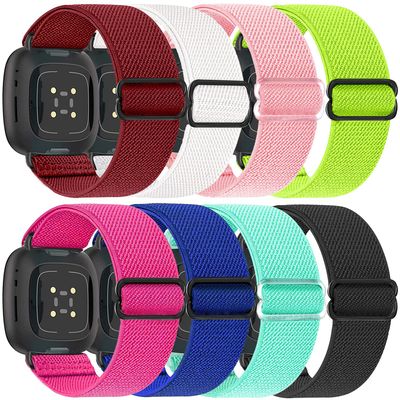 8 Pack Elastic Bands Compatible with Fitbit Versa 3 & Fitbit Versa 4 & Fitbit Sense & Fitbit Sense 2, Adjustable Nylon Sport Strethy Wristband for Fitbit Versa 3 / Versa 4 Smartwatch Women Men