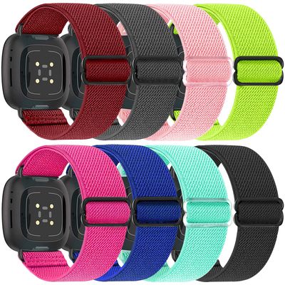 8 Pack Elastic Bands Compatible with Fitbit Versa 3 & Fitbit Versa 4 & Fitbit Sense & Fitbit Sense 2, Adjustable Nylon Sport Strethy Wristband for Fitbit Versa 3 / Versa 4 Smartwatch Women Men
