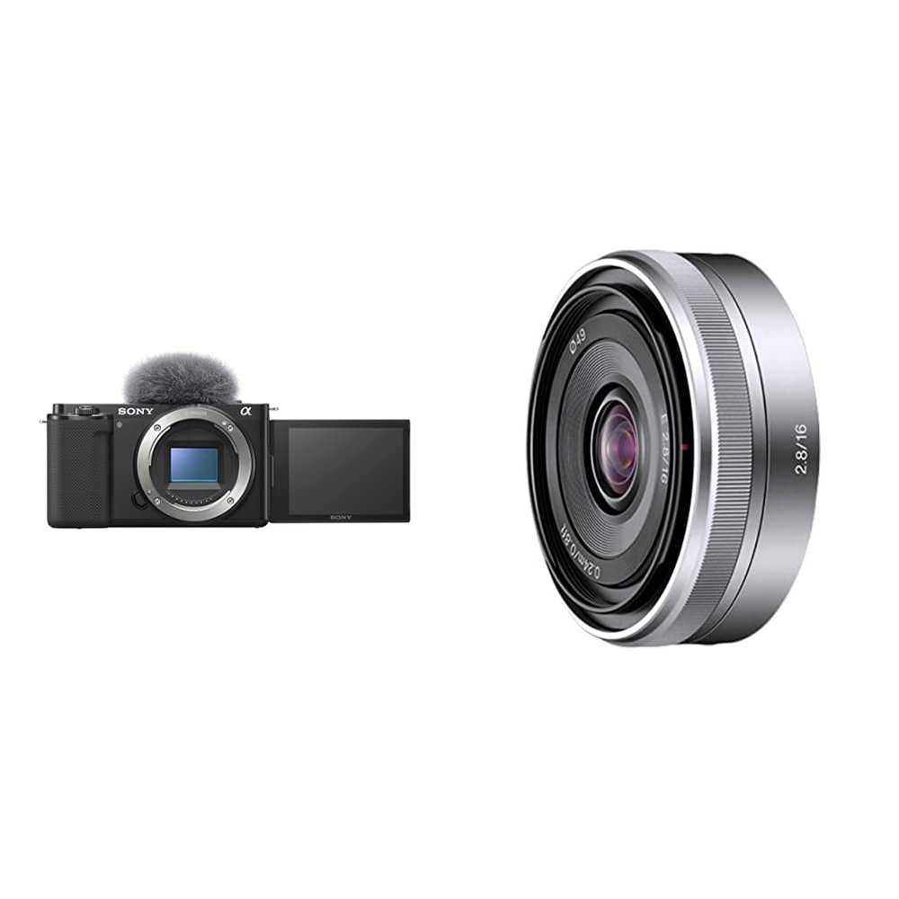 Sony Alpha ZV-E10 - APS-C Interchangeable Lens Mirrorless Vlog Camera - Black + Sony SEL16F28 16mm f/2.8 Wide-Angle Lens for NEX Series Cameras