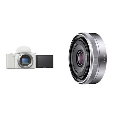 Sony Alpha ZV-E10 - APS-C Interchangeable Lens Mirrorless Vlog Camera - White + Sony SEL16F28 16mm f/2.8 Wide-Angle Lens for NEX Series Cameras
