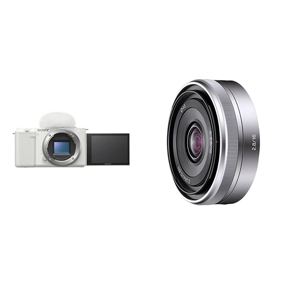 Sony Alpha ZV-E10 - APS-C Interchangeable Lens Mirrorless Vlog Camera - White + Sony SEL16F28 16mm f/2.8 Wide-Angle Lens for NEX Series Cameras