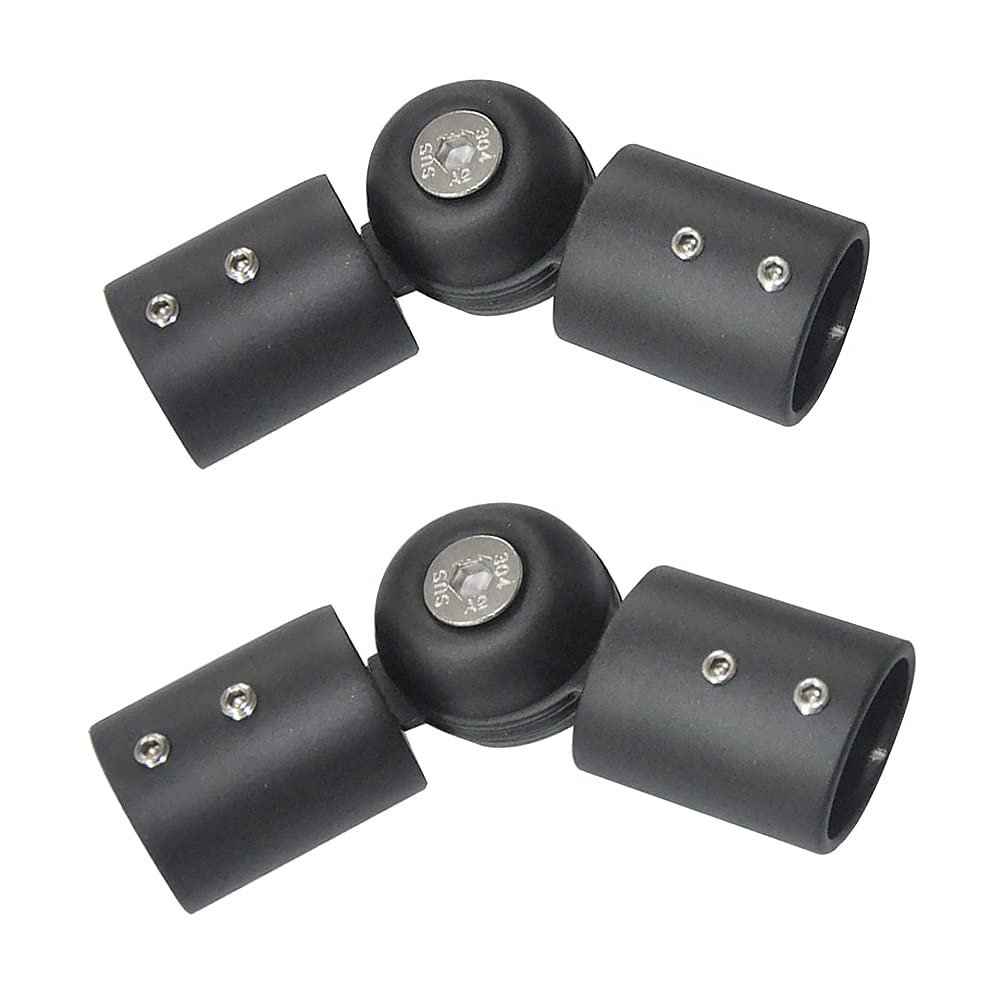 2 Pack Heavy Duty Curtain Rod Corner Connector, 19mm Stainless Steel Adjustable Hinged Elbow Connector for Bay Window Curtain Rods (Black)