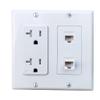 BOPLAT 20Amp Power Outlet with 2 CAT6 Ethernet Port - Double Gang Ethernet and Power Outlet Cover Plate with 2 CAT6 RJ45 Keystone Jack - White view 1