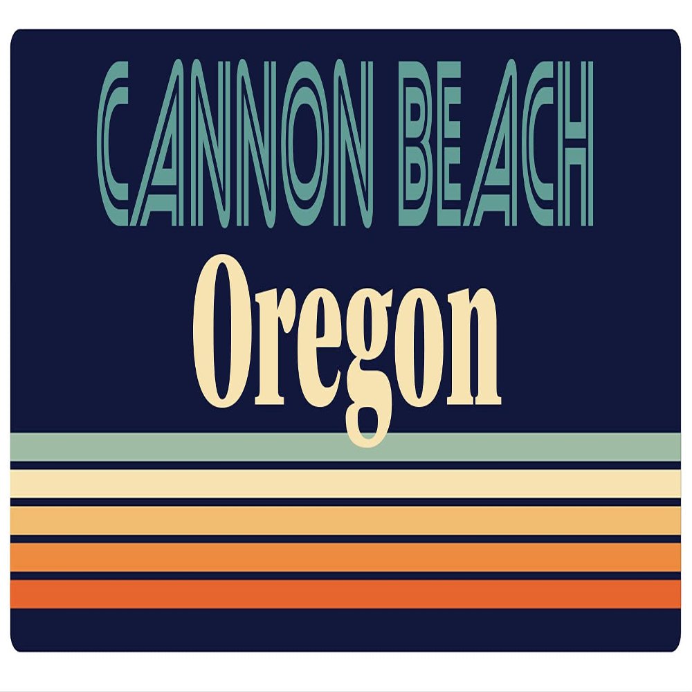 Cannon Beach Oregon 2.5 x 1.25-Inch Vinyl Decal Sticker Retro Design