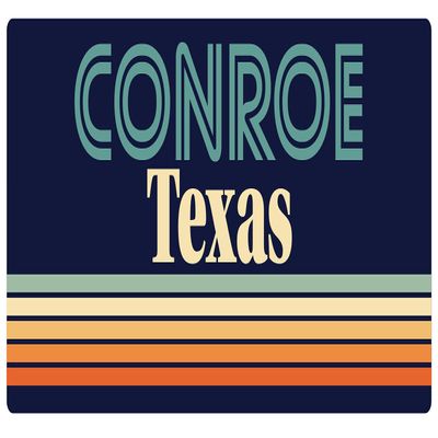 Conroe Texas 2.5 x 1.25-Inch Vinyl Decal Sticker Retro Design