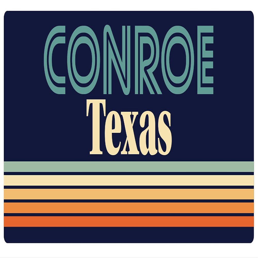 Conroe Texas 2.5 x 1.25-Inch Vinyl Decal Sticker Retro Design
