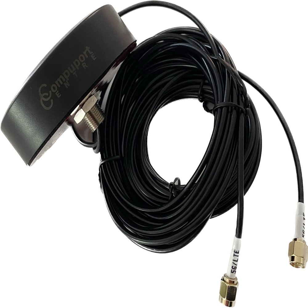 CompuPort 5G LTE MIMO Omni-Directional Puck Antenna with Dual-Diversity SMA Male connectors with 15 Cables for LTE/ 4G/5G Wireless modems Works with Sierra, Teltonika, Peplink, Microhard & DiGi