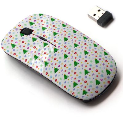 2.4G Wireless Mouse with Cute Pattern Design for All Laptops and Desktops with Nano Receiver - Christmas Trees Snowflakes