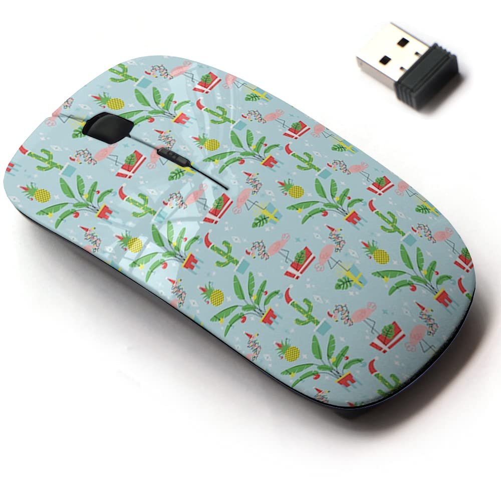 2.4G Wireless Mouse with Cute Pattern Design for All Laptops and Desktops with Nano Receiver - Christmas Tropical Plants