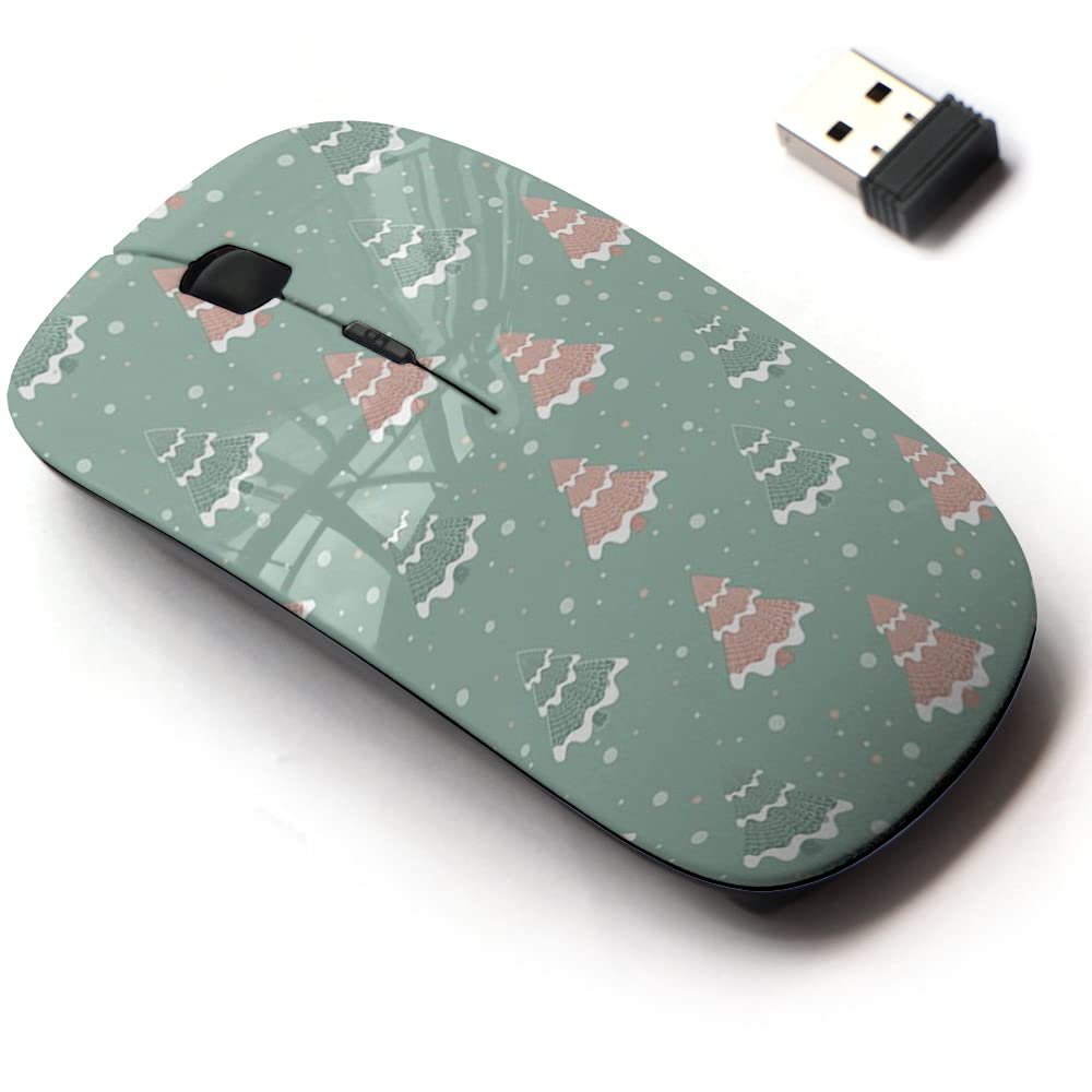 2.4G Wireless Mouse with Cute Pattern Design for All Laptops and Desktops with Nano Receiver - Christmas Trees Surface