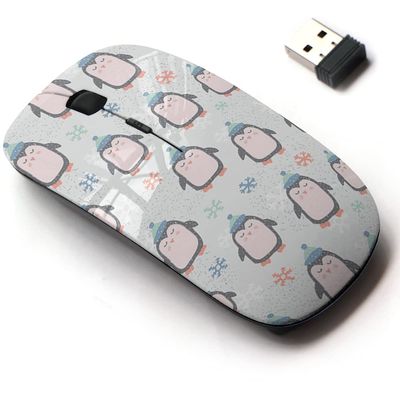 2.4G Wireless Mouse with Cute Pattern Design for All Laptops and Desktops with Nano Receiver - Childish Cute Penguin