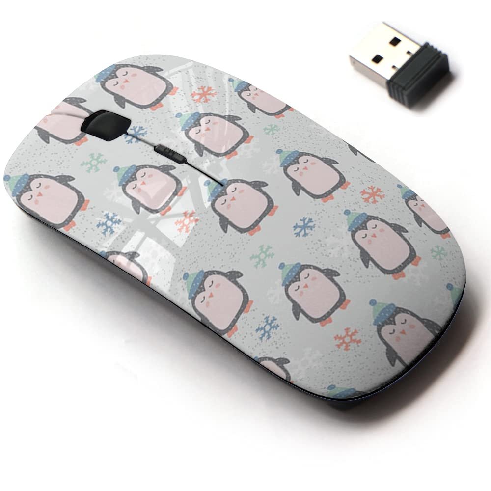 2.4G Wireless Mouse with Cute Pattern Design for All Laptops and Desktops with Nano Receiver - Childish Cute Penguin