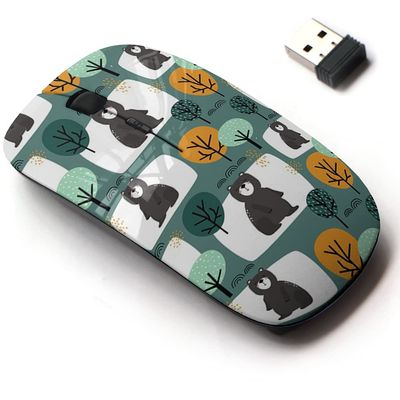 2.4G Wireless Mouse with Cute Pattern Design for All Laptops and Desktops with Nano Receiver - Bears Trees Hand