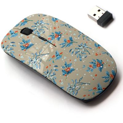 2.4G Wireless Mouse with Cute Pattern Design for All Laptops and Desktops with Nano Receiver - Christmas Holly Twigs Mistletoe