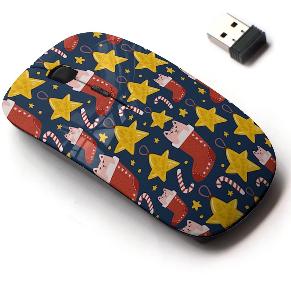 2.4G Wireless Mouse with Cute Pattern Design for All Laptops and Desktops with Nano Receiver - Christmas Happy New Year
