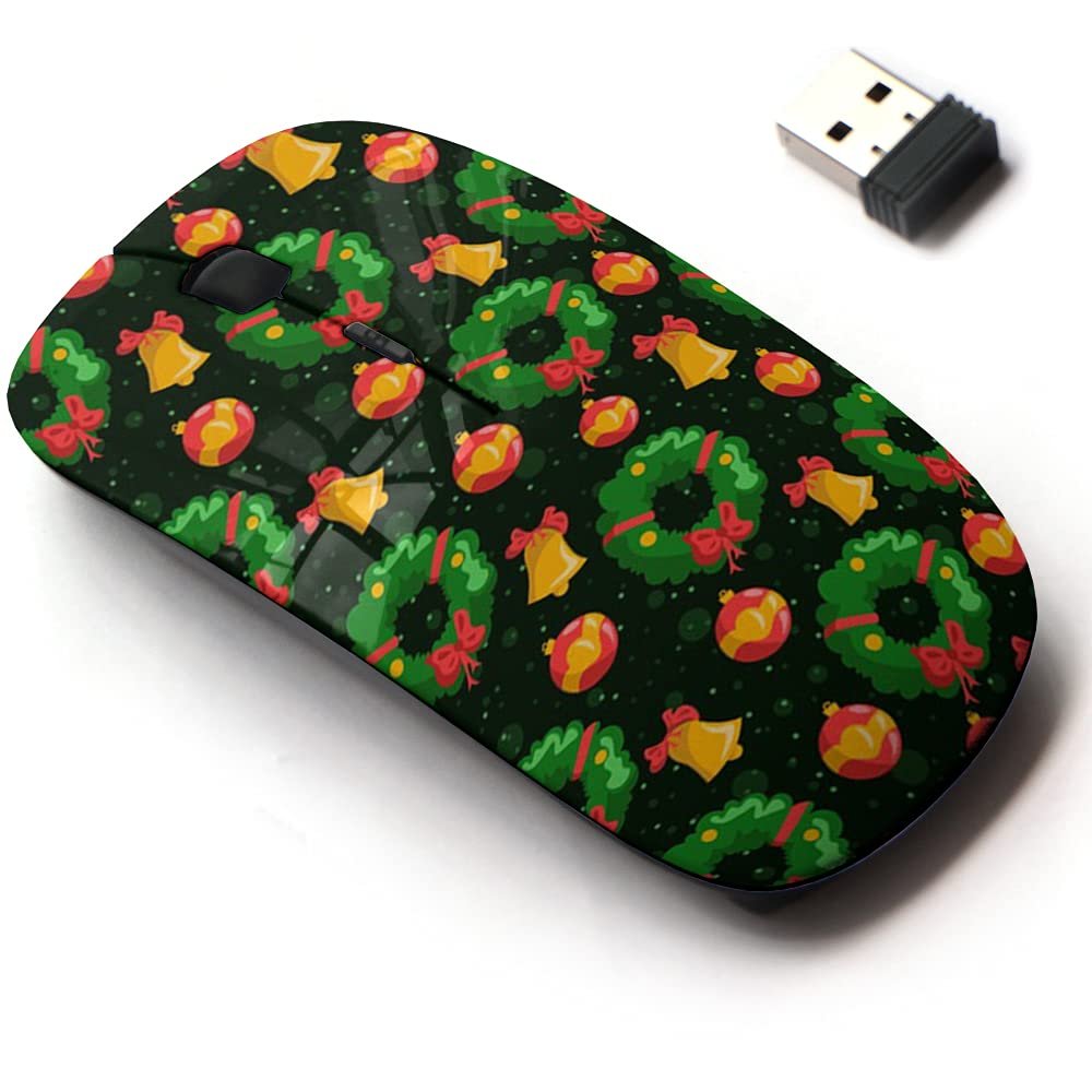2.4G Wireless Mouse with Cute Pattern Design for All Laptops and Desktops with Nano Receiver - Christmas Bow Bells
