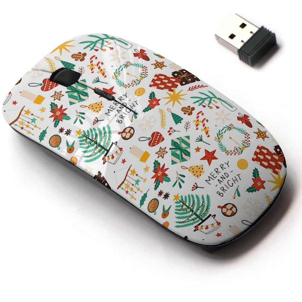 2.4G Wireless Mouse with Cute Pattern Design for All Laptops and Desktops with Nano Receiver - Christmas Holiday Flat