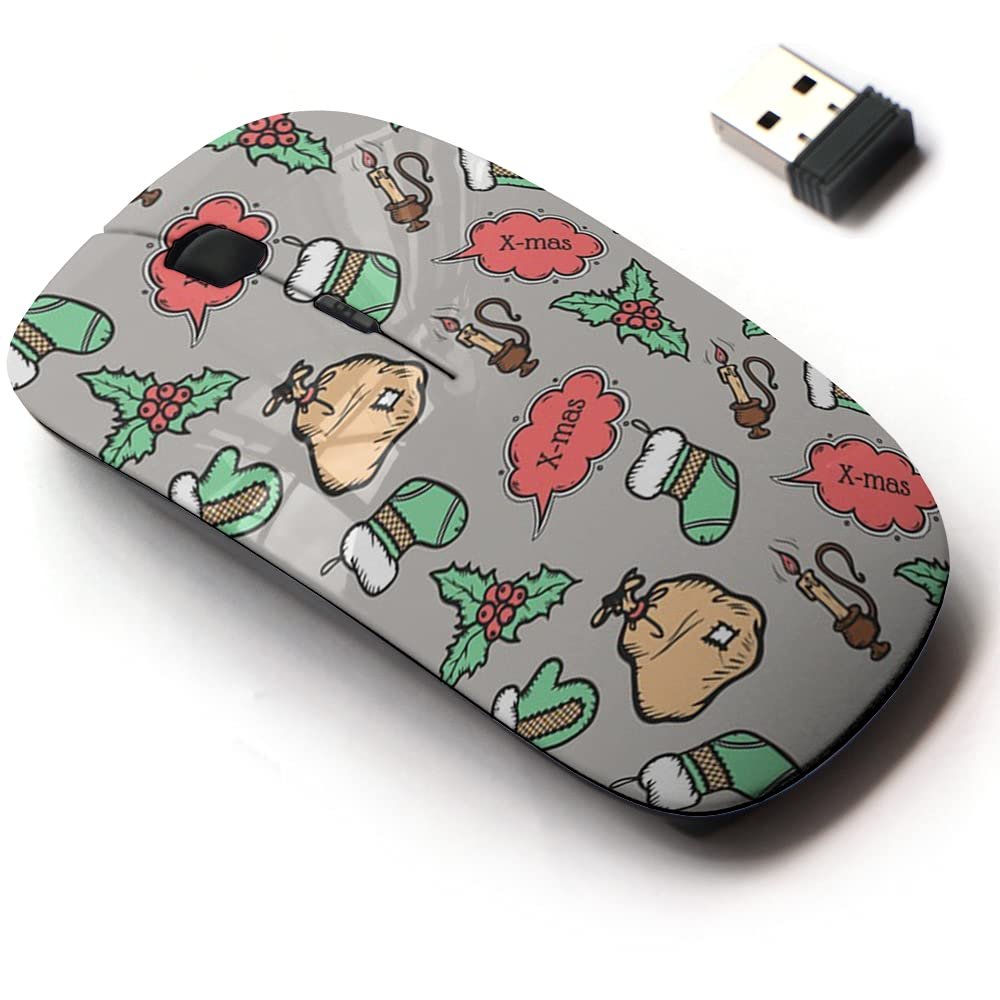 2.4G Wireless Mouse with Cute Pattern Design for All Laptops and Desktops with Nano Receiver - Christmas New Year