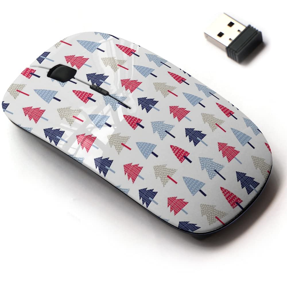 2.4G Wireless Mouse with Cute Pattern Design for All Laptops and Desktops with Nano Receiver - Christmas Trees