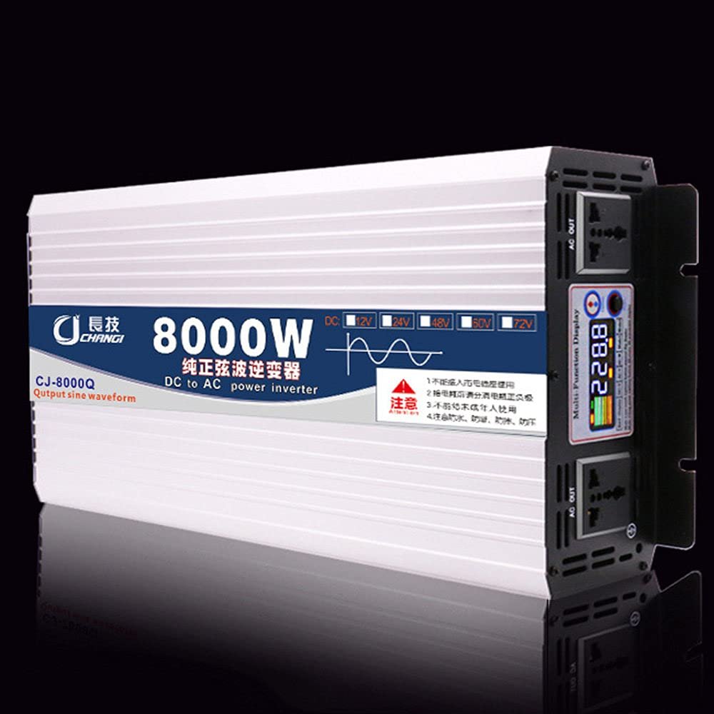 ZWJABYY Power Inverters 6000W 8000W Pure Sine Wave Inverter Dc 12V/24V/48V/60V to Ac 110V/220V Car Inverter,2 Ac Outlets for Home Rv Truck,Smart Color Screen Display,8000W-48Vto220V
