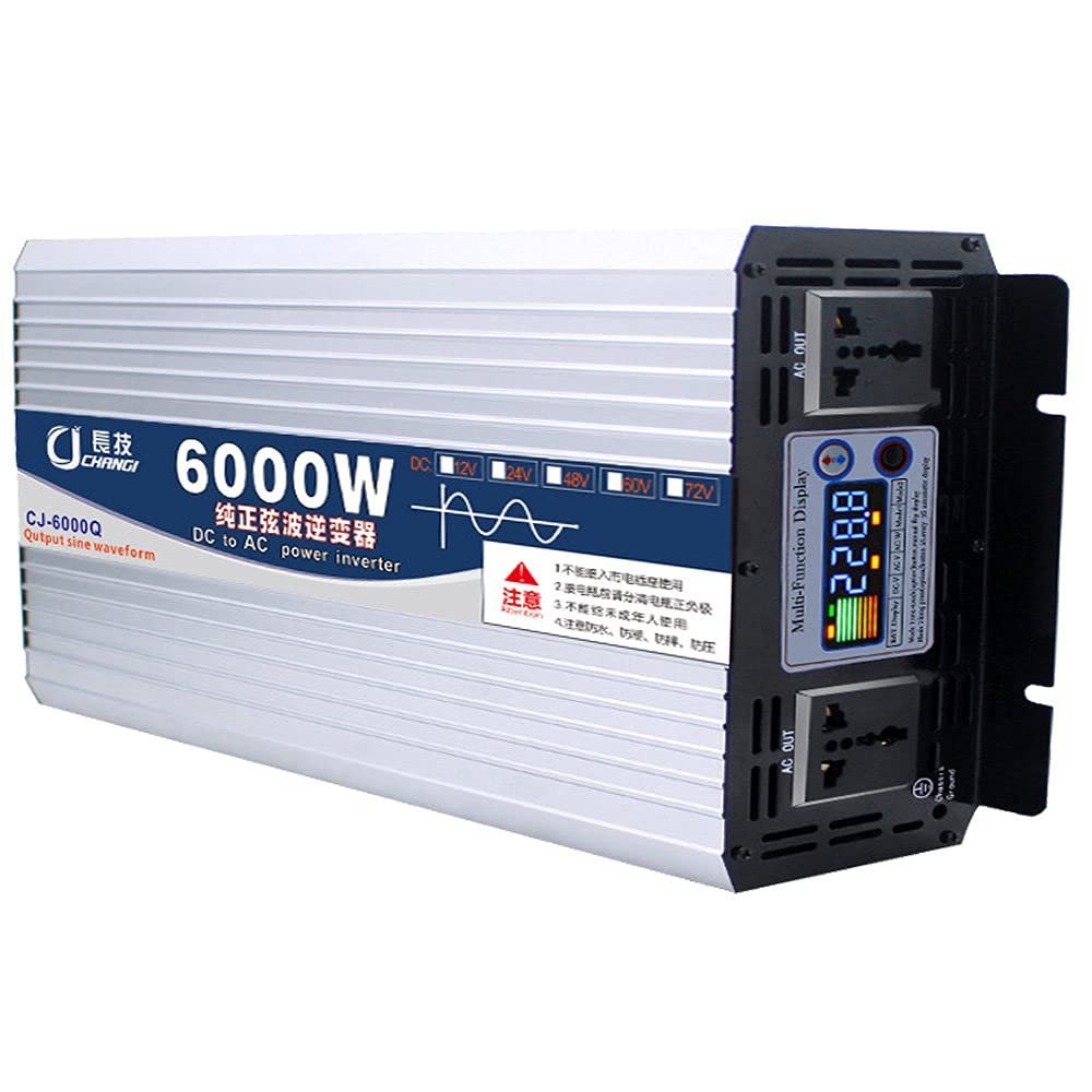 Pure Sine Wave Inverter 6000W 8000W Car Inverter Dc 12V/24V/48V/60V To Ac 110V/220V Power Inverters,2 Triple Outlets,Smart Color Screen Display,For Rv Trucks Boats And Emergency.,6000W-24Vto220V