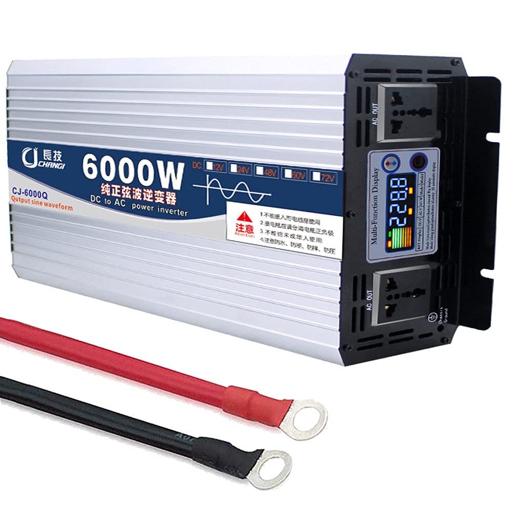 ZWJABYY Power Inverters 6000W 8000W Pure Sine Wave Inverter Dc 12V/24V/48V/60V to Ac 110V/220V Car Inverter,2 Ac Outlets for Home Rv Truck,Smart Color Screen Display,6000W-24Vto110V