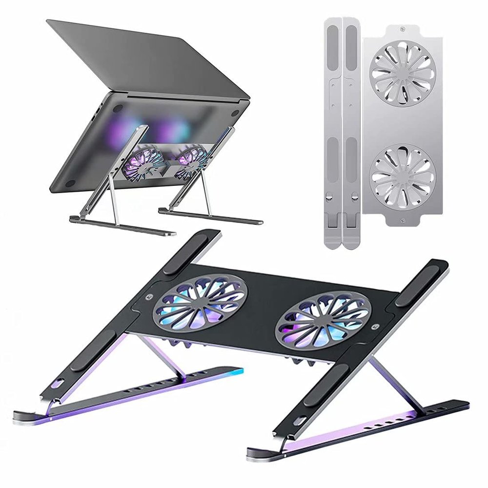HGTRH Vented Computer Stand for Laptop, Laptop Stand for Desk Adjustable Height with Fan 8-Angle Adjustable Laptop Stand for Desk Premium Aluminium Alloy Material Suitable for All Laptop