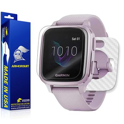 ArmorSuit White Carbon Fiber Vinyl Skin + HD Clear Screen Protector for Garmin Venu Sq (2020 Release) Anti-Bubble Film - Made in USA