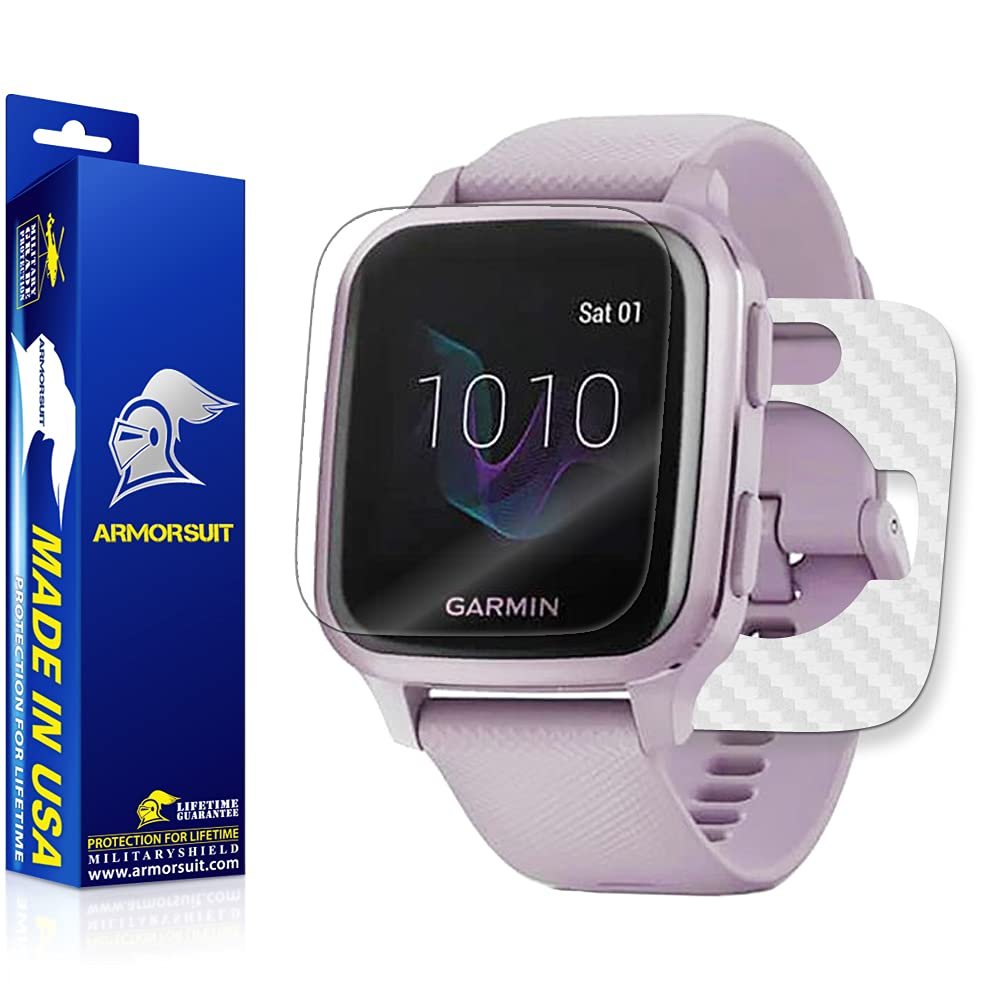 ArmorSuit White Carbon Fiber Vinyl Skin + HD Clear Screen Protector for Garmin Venu Sq (2020 Release) Anti-Bubble Film - Made in USA
