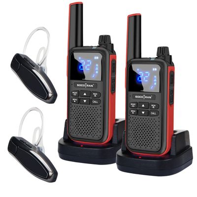 SOCOTRAN Walkie Talkies for Adults,Rechargeable Walkie Talkies with Bluetooth Earpiece Headset Wireless,NOAA Two Way Radio with USB Charging Cable & Vibration,for Car Camping Outdoor Long Talk Range