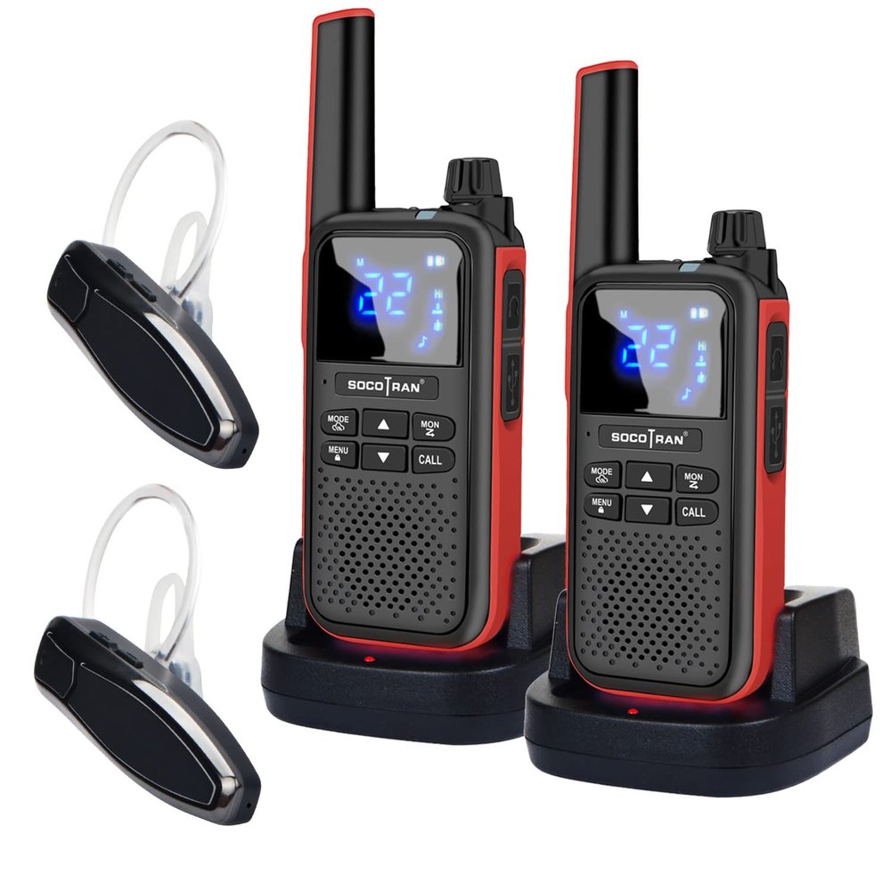 SOCOTRAN Walkie Talkies for Adults,Rechargeable Walkie Talkies with Bluetooth Earpiece Headset Wireless,NOAA Two Way Radio with USB Charging Cable & Vibration,for Car Camping Outdoor Long Talk Range