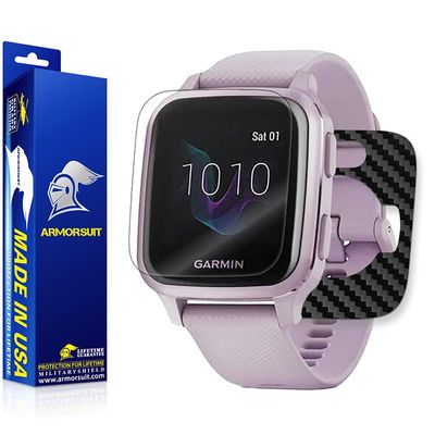 ArmorSuit Black Carbon Fiber Vinyl Skin + HD Clear Screen Protector for Garmin Venu Sq (2020 Release) Anti-Bubble Film - Made in USA