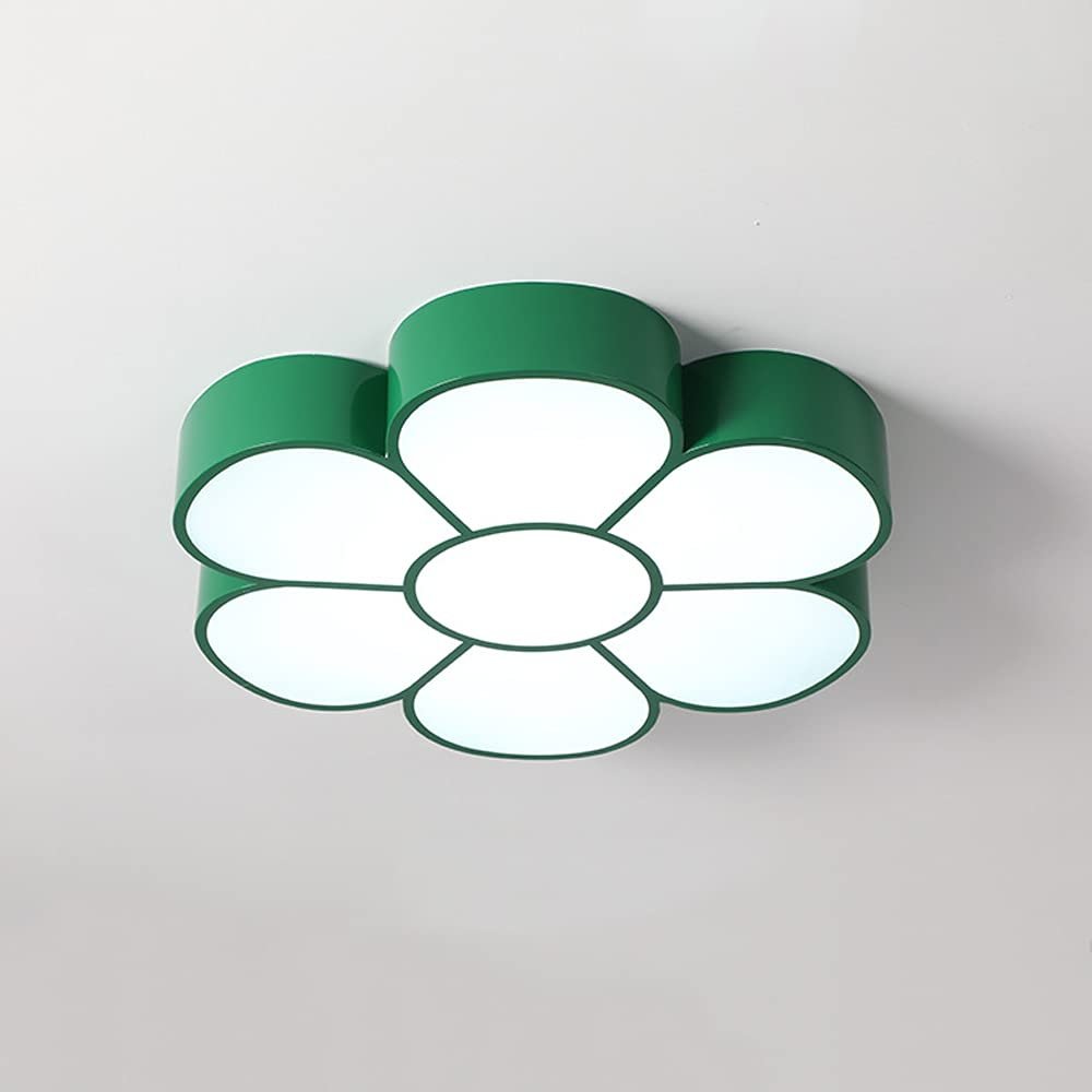 KWOKING Modern LED Ceiling Light Cartoon Flower Pattern Child Bedroom Flush Mount Ceiling Light Cute Decoration for Girls Room,Kids Bedroom (Green)