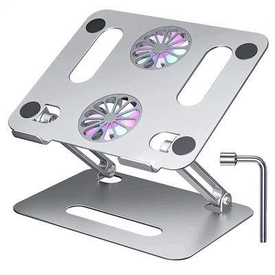 Adjustable Laptop Stand for Desk, Laptop Stand Ergonomic Keyboard Tray Computer Holder Aluminium Alloy Notebook Stand with Cooling Fan Compatible with Most Laptops Under 17 Inches
