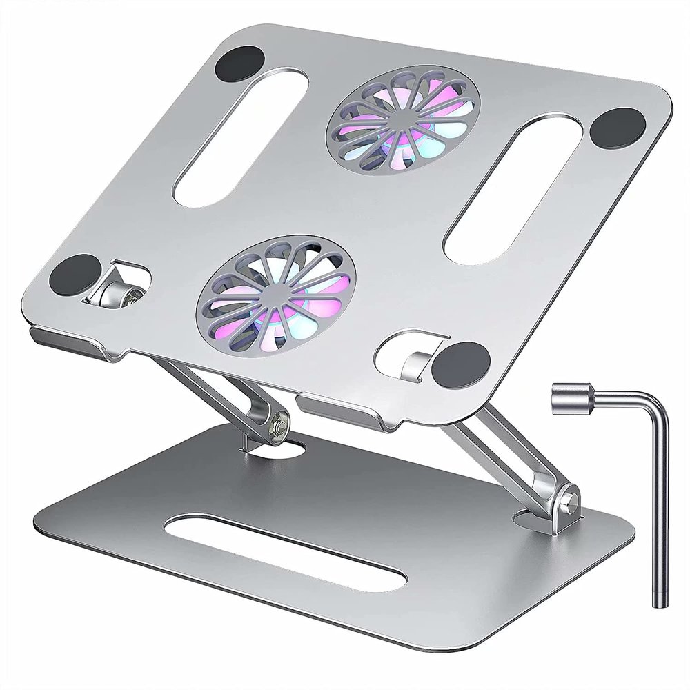 Adjustable Laptop Stand for Desk, Laptop Stand Ergonomic Keyboard Tray Computer Holder Aluminium Alloy Notebook Stand with Cooling Fan Compatible with Most Laptops Under 17 Inches