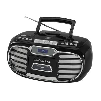 Studebaker Retro Edge Big Sound Bluetooth Boombox with CD/Cassette Player-Recorder/AM-FM Stereo Radio (Black/SB2150B)