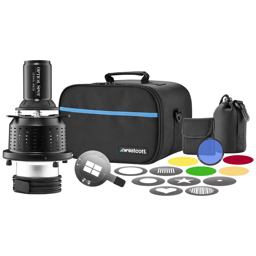 Westcott Optical Spot by Lindsay Adler (Profoto Mount) with 150mm EF Mount Lens, 8 GOBO Designs, 5 Color Gels, & Travel Case