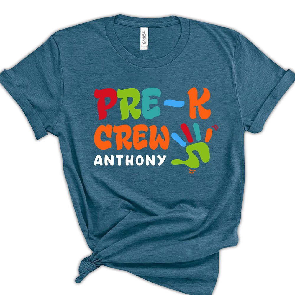 Customized Pre-K Crew T-Shirts, First Day of School Shirts, Teacher T-Shirts for Women and Men, Kindergarten T-Shirts, Gift For Kindergarten Teacher, Preschool Graphic Clothing