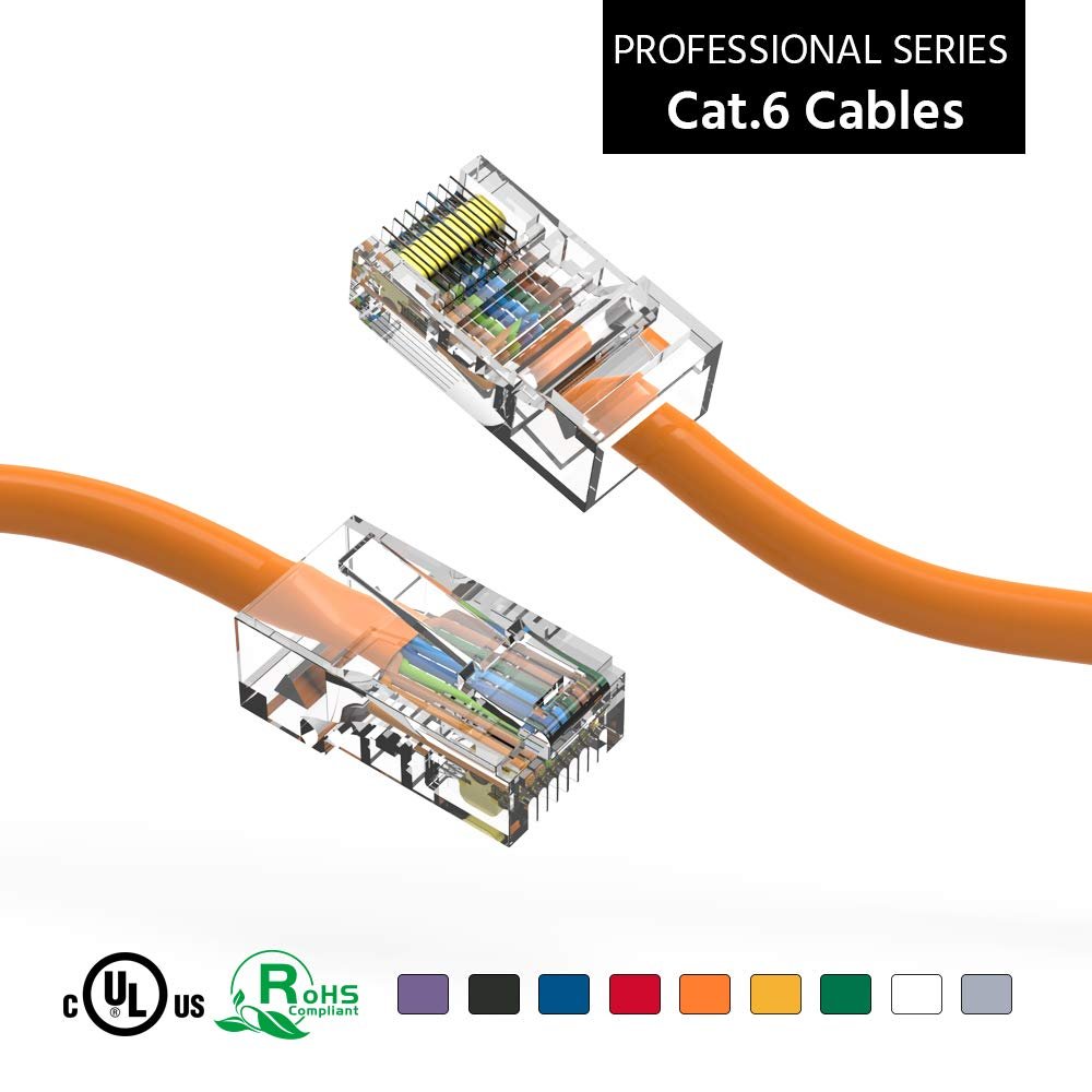ACCL 7Ft Cat6 UTP Ethernet Network Non Booted Cable Orange, 1 Pack