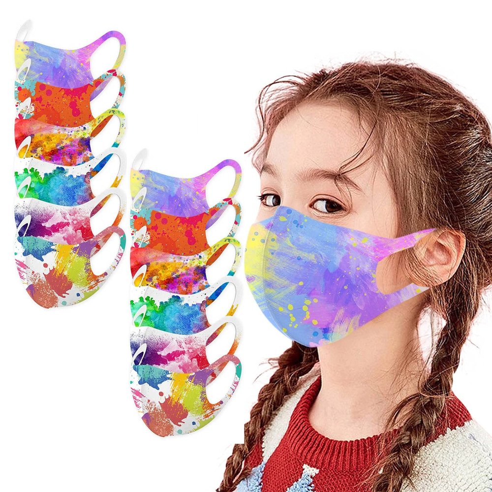 Peky 12/10/6PCS Kids Reusable Face_Masks Washable Cute Cartoon Breathable Seamless Face Covering for Children Boys Girls (12pc - E)