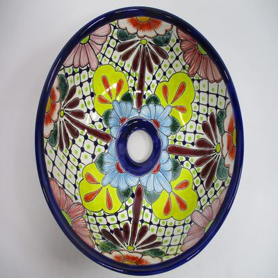 10" ROUND TALAVERA SINK, vessel mexican bathroom sink handmade folk art ceramic