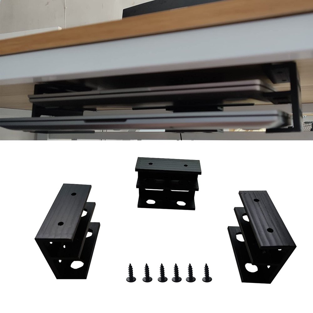 PIAOLGYI Under Desk Double Decker Laptop Holder Mount with Screw, Under Desk Laptop Mount Bracket, Add On Under Table Keyboard Storage (3 Pcs)