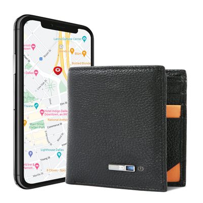 SMART CC Trackable Wallet, Intelligent Tracker Finder with Position Locator (Via Phone GPS) Bifold Leather Card Purse Gifts for Christmas (Black)